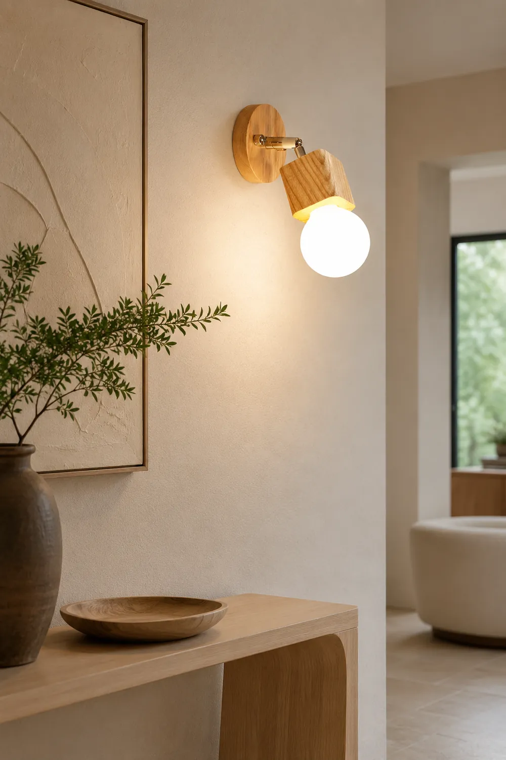 Ozawa Modern Square Globe Metal/Wood Wall Lamp, Vanity Light - Lumpaz