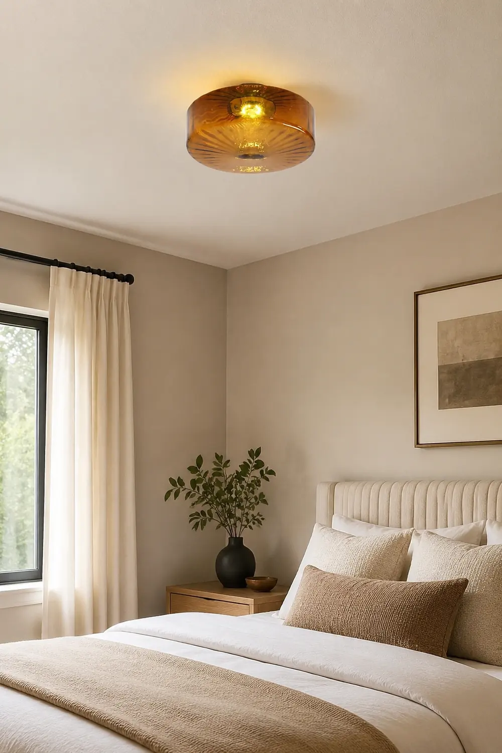 Hailie Modern Round Flush Mount Ceiling Light Brown Metal/Glass Kitchen/Living Room - Lumpaz