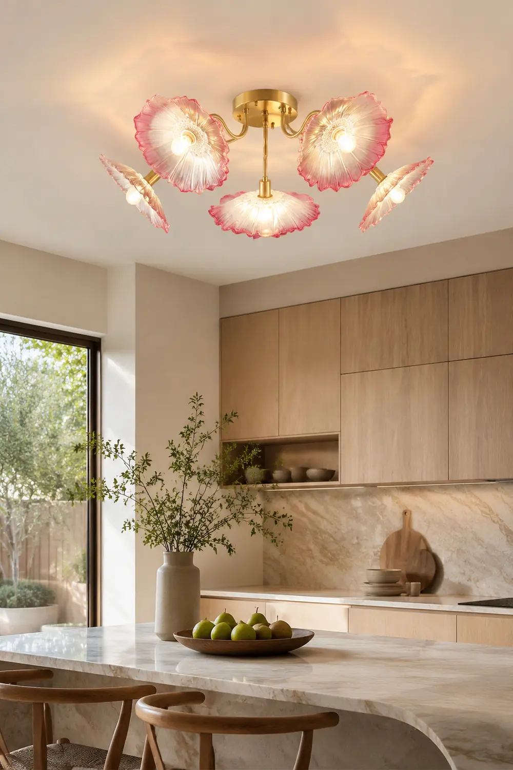Hailie Modern Flower Ceiling Light  Metal/Glass Clear/Pink Bedroom - Lumpaz