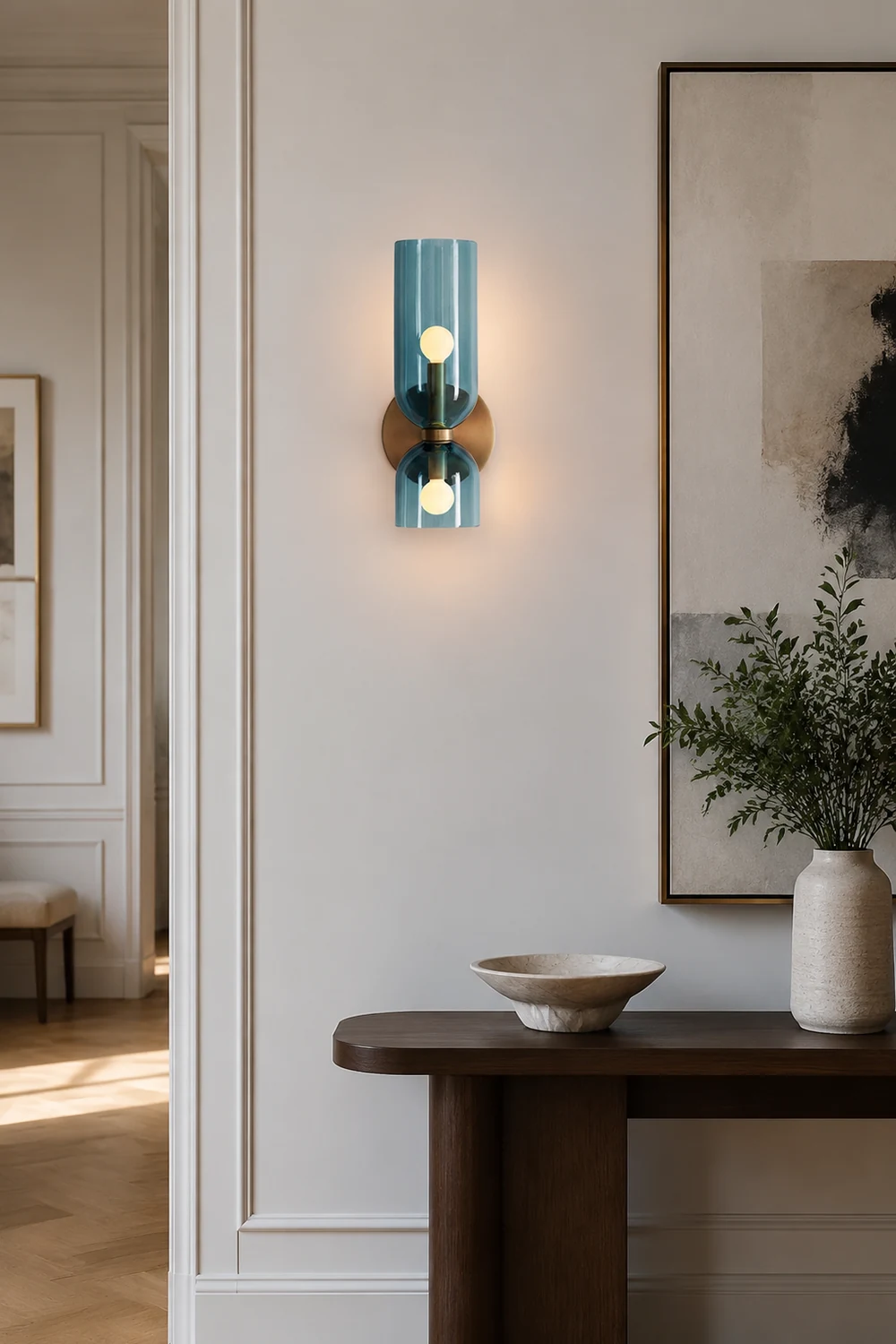 Hailie Modern Bedroom Glass Wall Lamp Sconce, Blue/Gray/White - Lumpaz