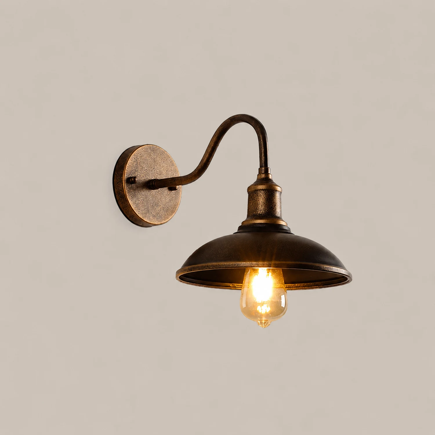 Alessio Rustic Bowl Shaped Metal Outdoor Wall Lamp, Antique Brass - Lumpaz