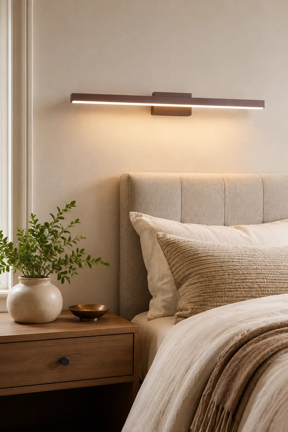 Leigh Modern Linear Metal Wall Lamp Mirror Front, Coffee - Lumpaz
