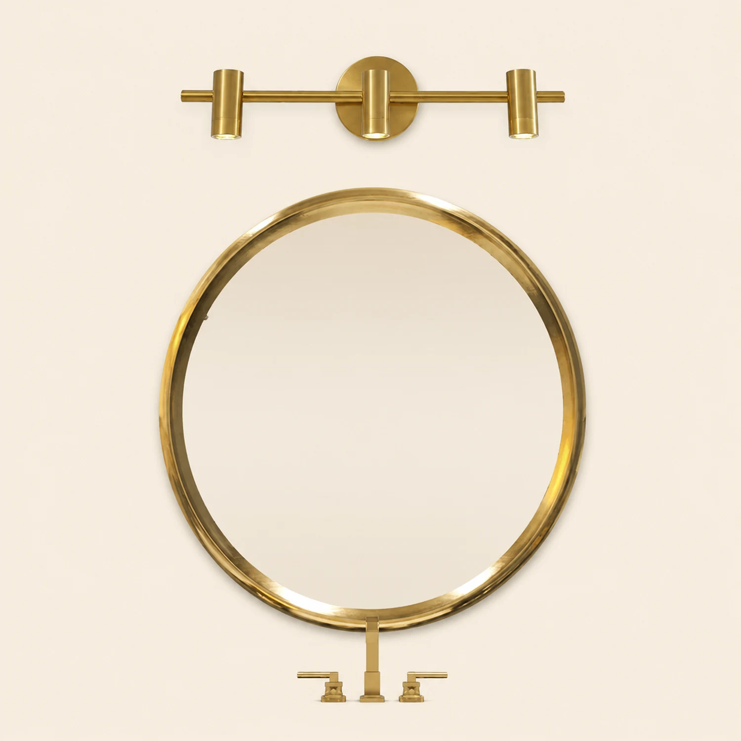 Freja Modern Geometric Metal Mirror Front Wall Lamp, Brass - Lumpaz