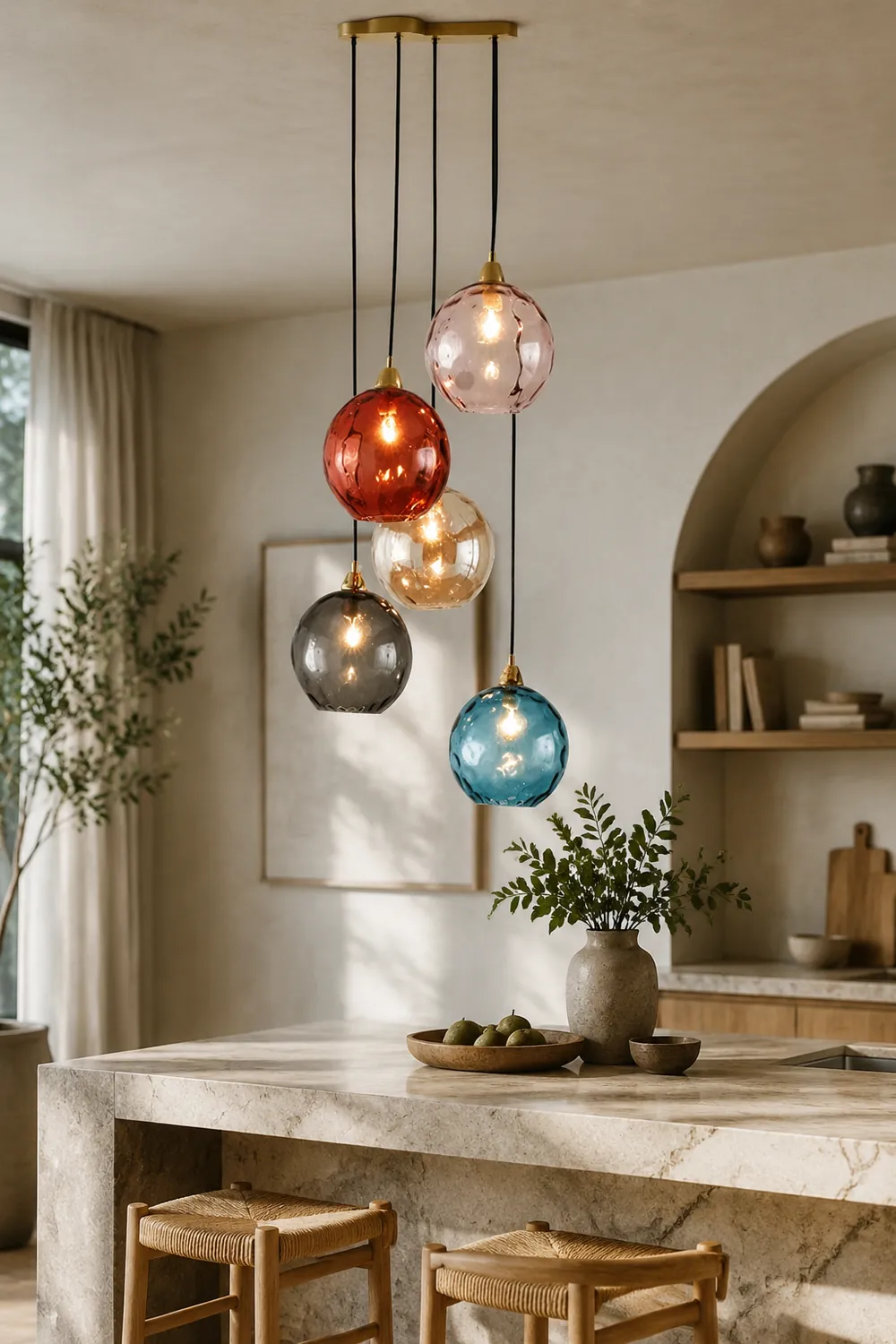 Hailie Colorful Glass Ball Pendant Light Water Ripple Living Room - Lumpaz