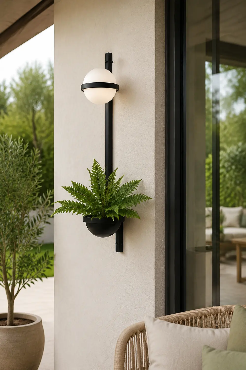 Valentina Modern Globe Metal/Acrylic Solar Outdoor Wall Lamp Plant Pot, Black/White - Lumpaz
