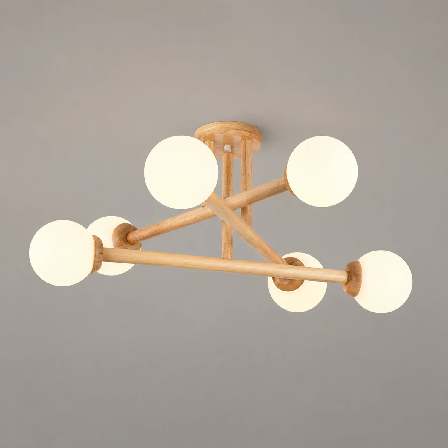 Ozawa Modern Globe Wood/Glass Flush Mount Ceiling Light - Lumpaz
