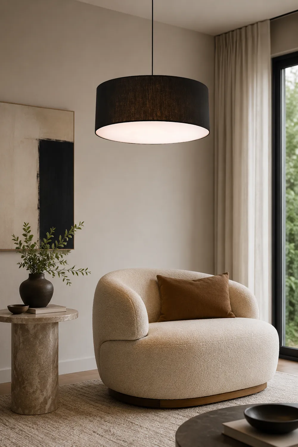 Renée Modern Fabric Drum Pendant Light Black/White Metal/Fabric - Lumpaz