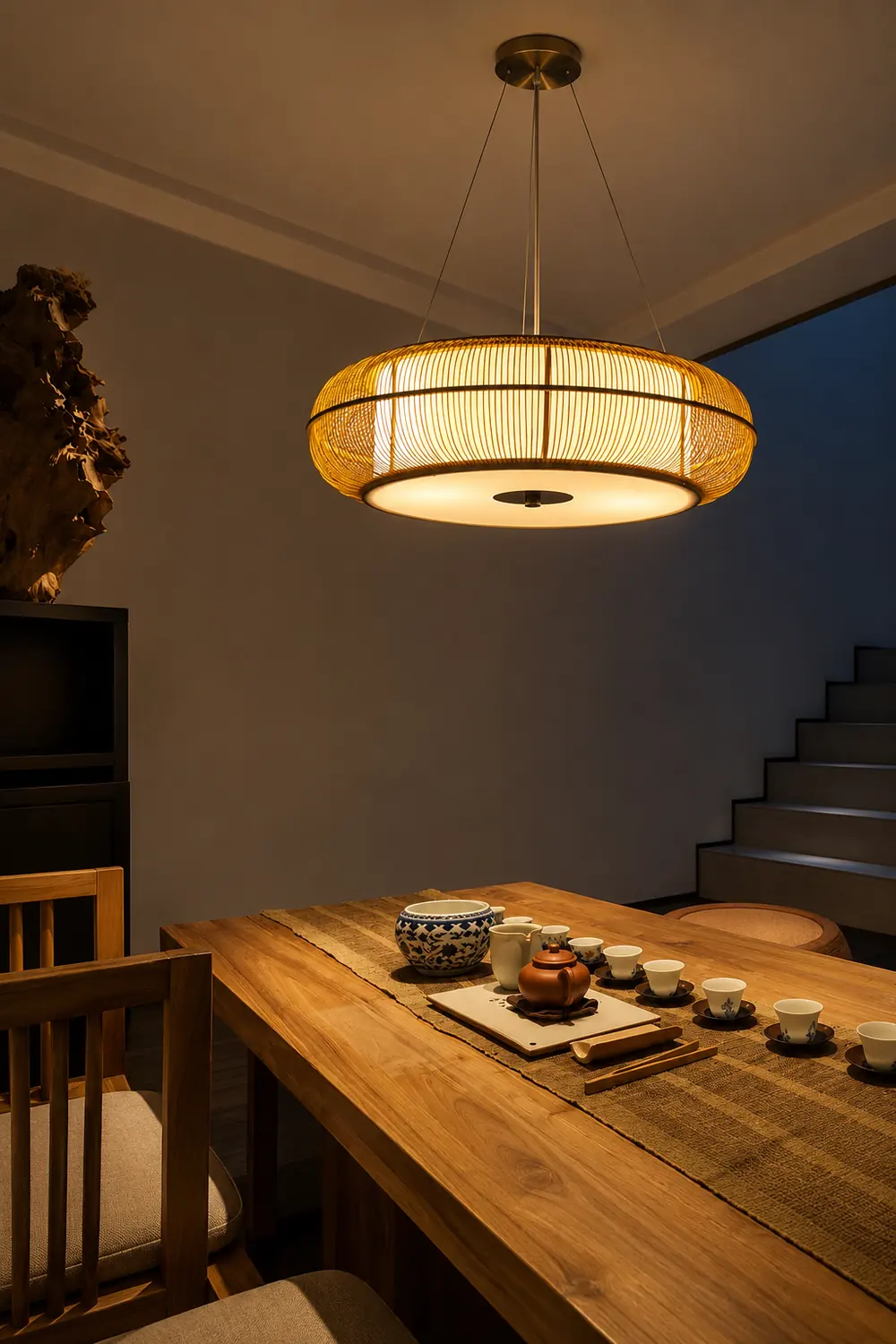 Ozawa Natural Basket Weave Wood/ Metal Pendant Light - Lumpaz