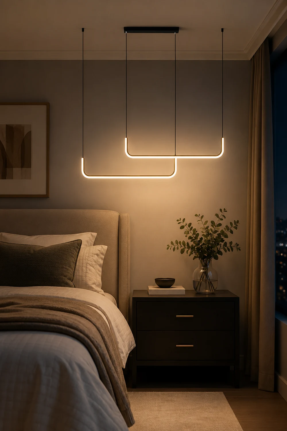 Edge Modern Linear Pendant Light Double Frame, Black/Gold - Lumpaz