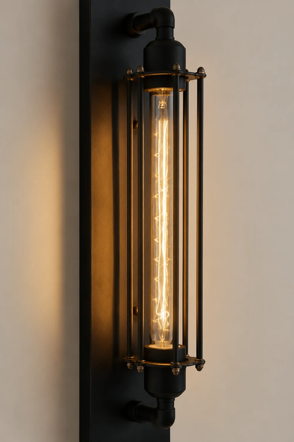 Orr Industial Rectangular Metal/Glass Wall Lamp, Black - Lumpaz
