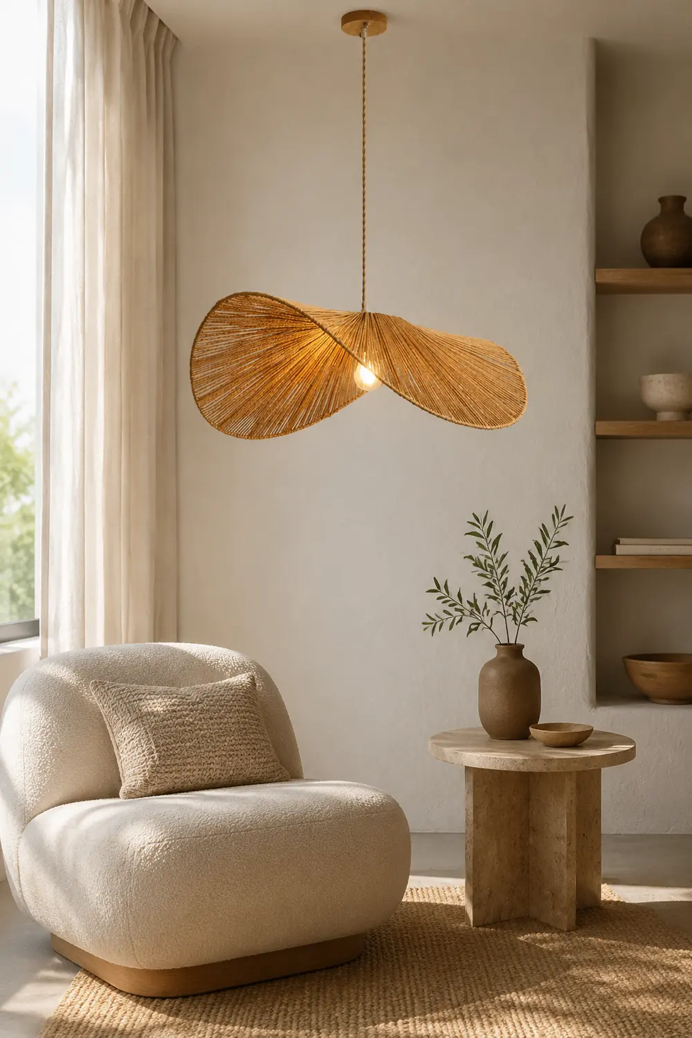 Muto Rustic Twine Pendant Light, Beige/Brown - Lumpaz