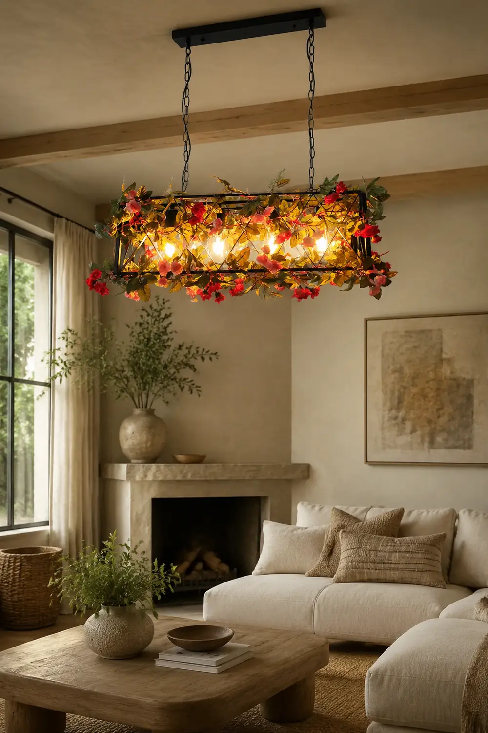 Nest Rustic Farmhouse Art Deco Plant Rectangle Pendant Light - Lumpaz