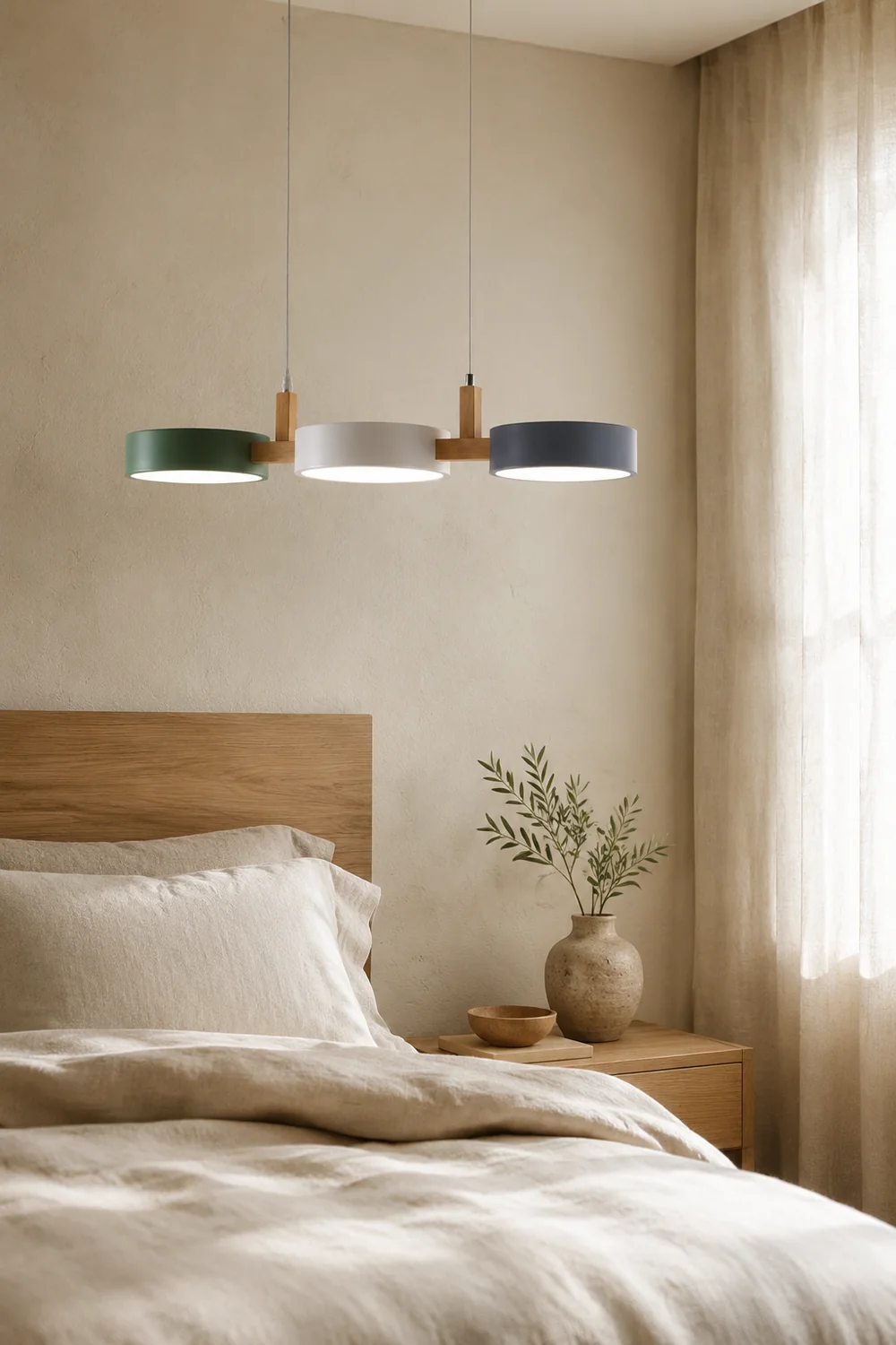 Morandi Modern Pendant Light White Green Gray Metal  Wood Living Room - Lumpaz