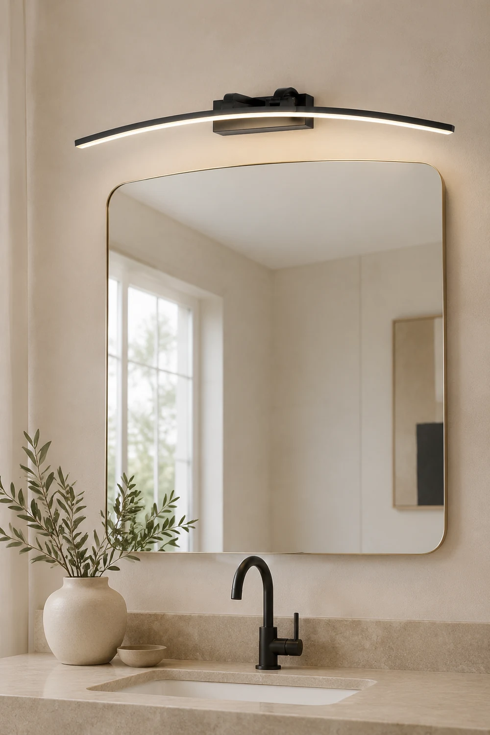 Edge Modern Curved Mirror Front Metal Wall Lamp, Black/White - Lumpaz