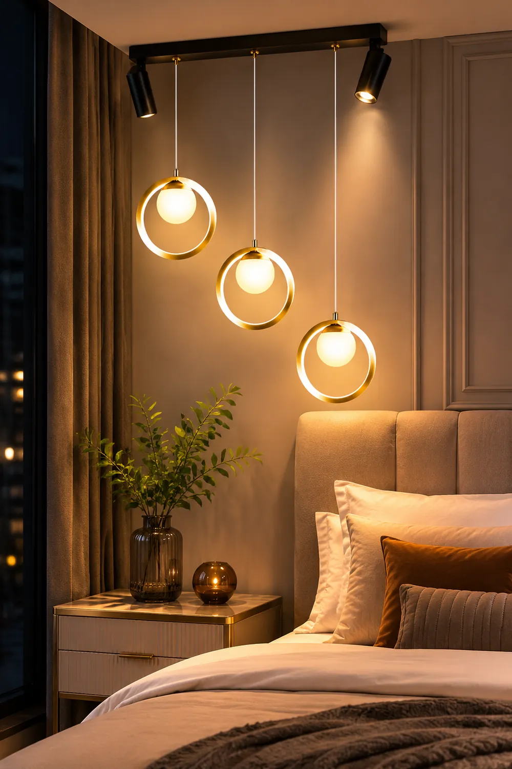 Madina Modern Metal Multi Ring Pendant Light With Spotlight, Glass/Metal - Lumpaz