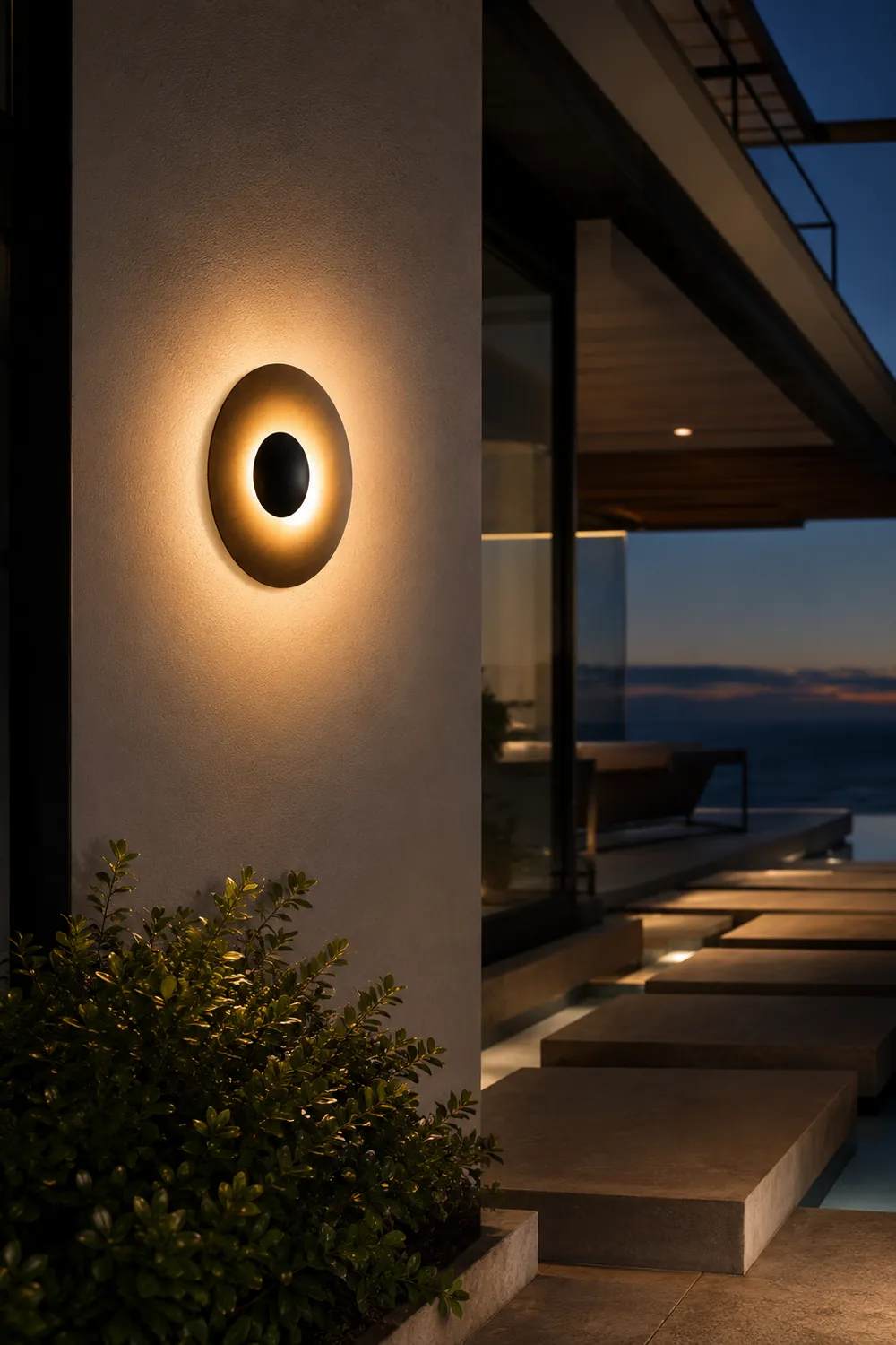 Orr Designer Round Metal Outdoor Wall Lamp, Black/White - Lumpaz