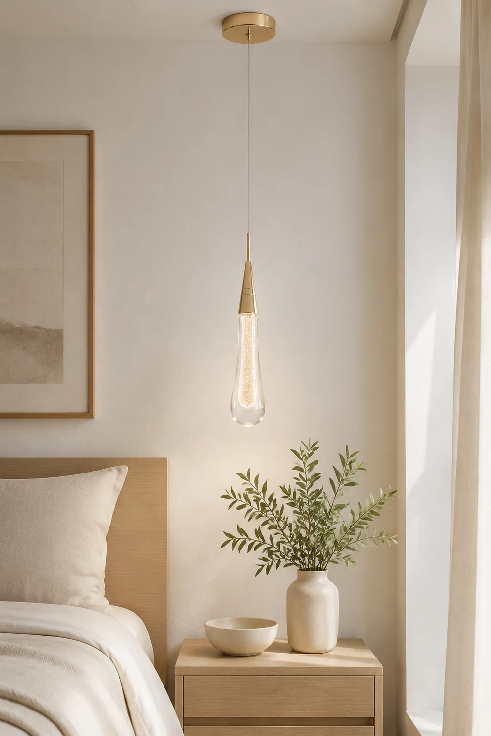 Hailie Teardrop Gold Pendant Light Crystal Metal Bedroom - Lumpaz