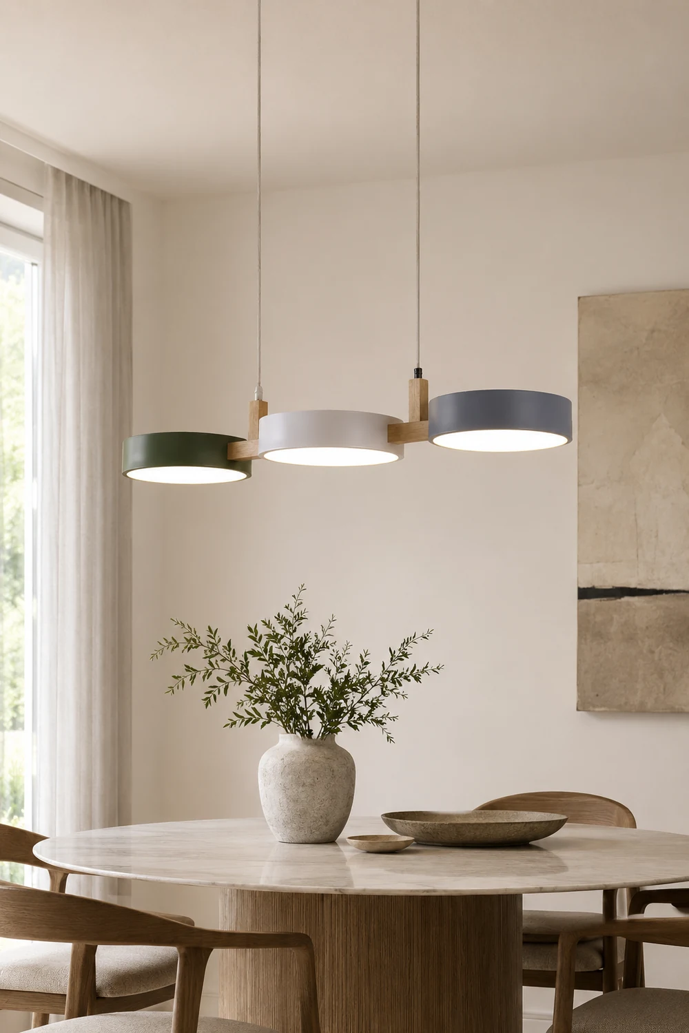 Morandi Modern Pendant Light White Green Gray Metal  Wood Living Room - Lumpaz