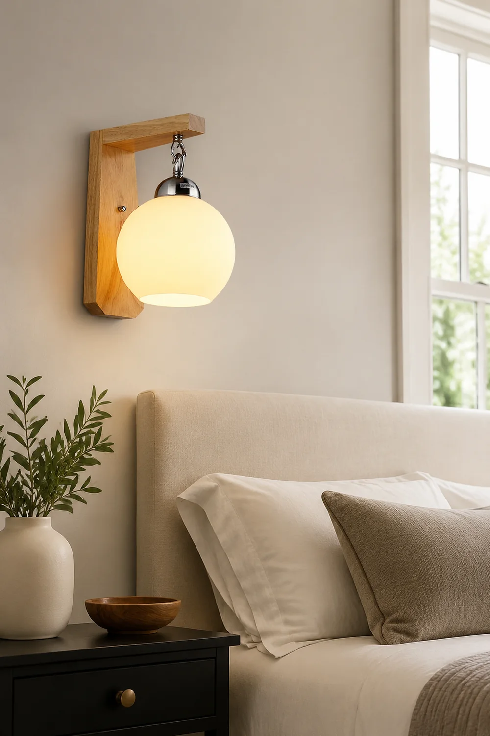 Ozawa Nordic Globe Glass/Wood Vanity Wall Light, Living Room - Lumpaz
