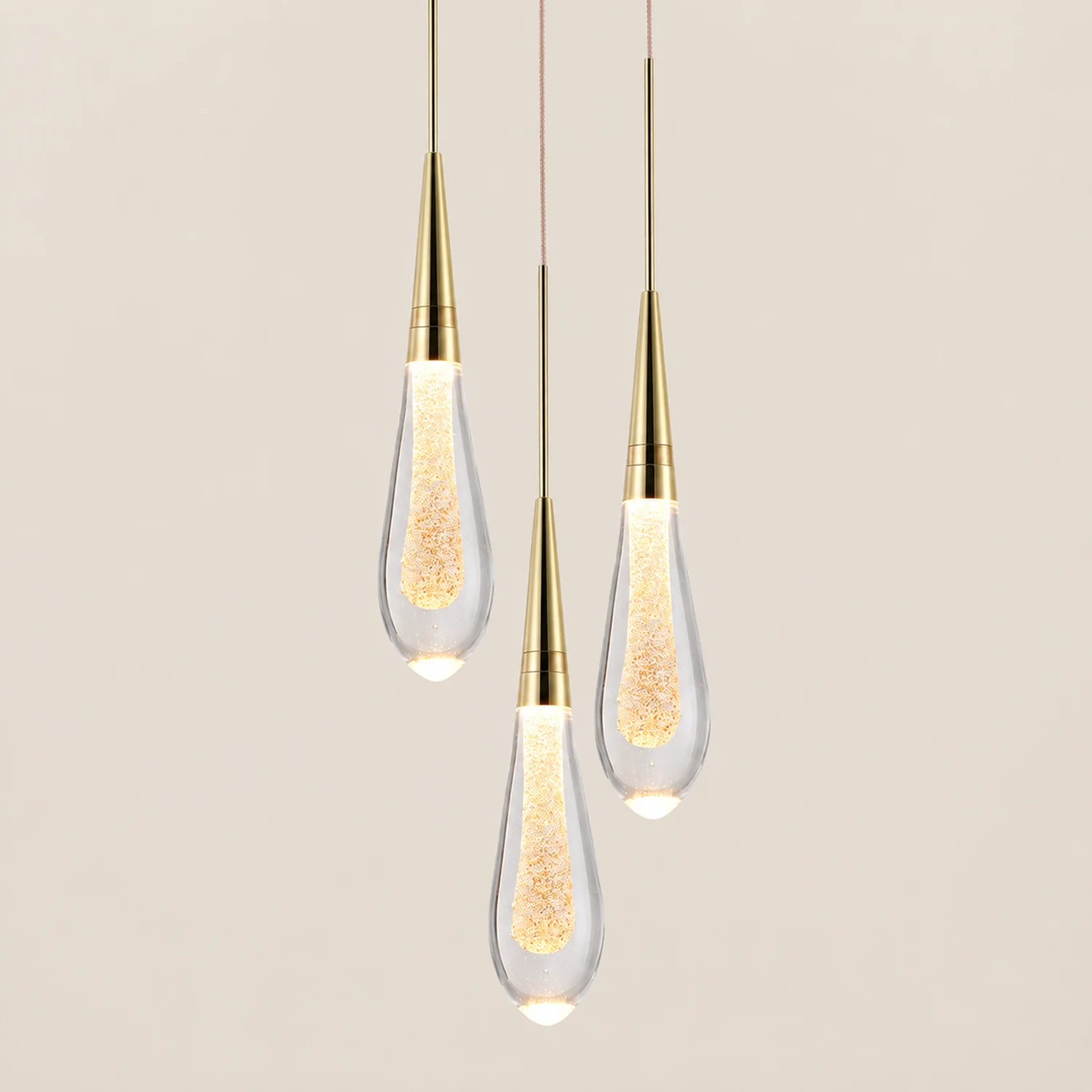 Kristy Modern Designer Teardrop Crystal Pendant Light, Gold - Lumpaz