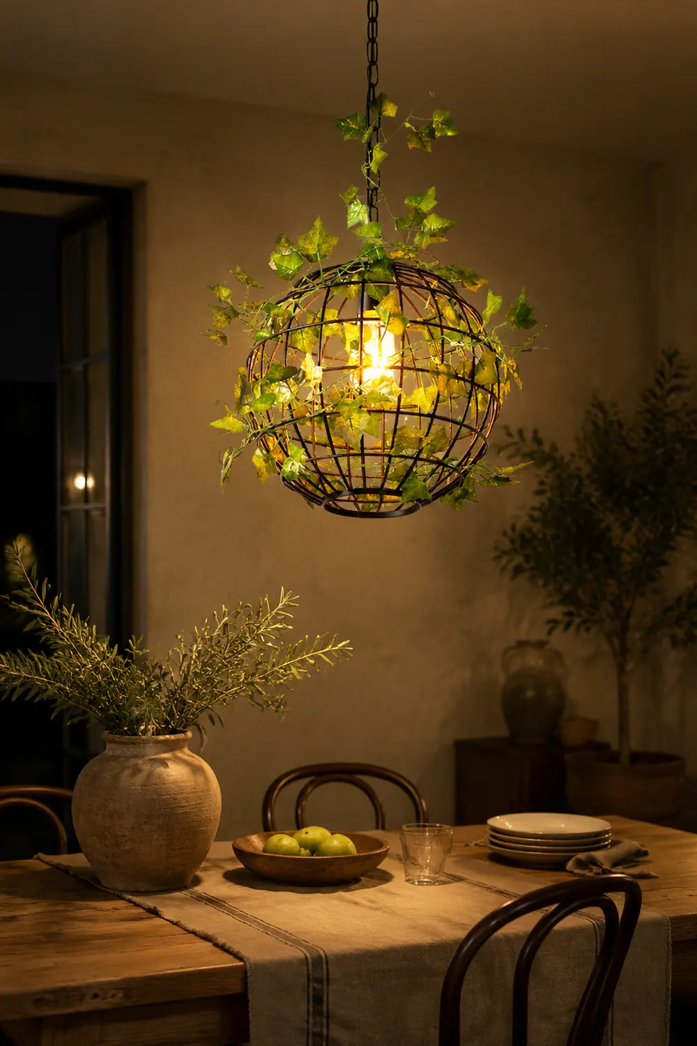 Nest Rustic Plant Art Deco Globe Vine Pendant Light Green Dining Room - Lumpaz