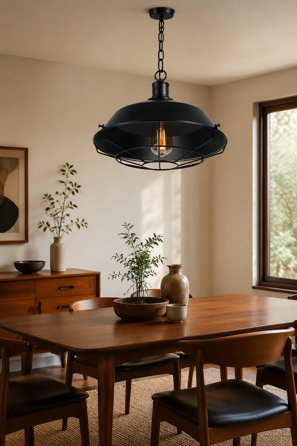Alessio Farmhouse Swag Barn Pendant Light, Black - Lumpaz