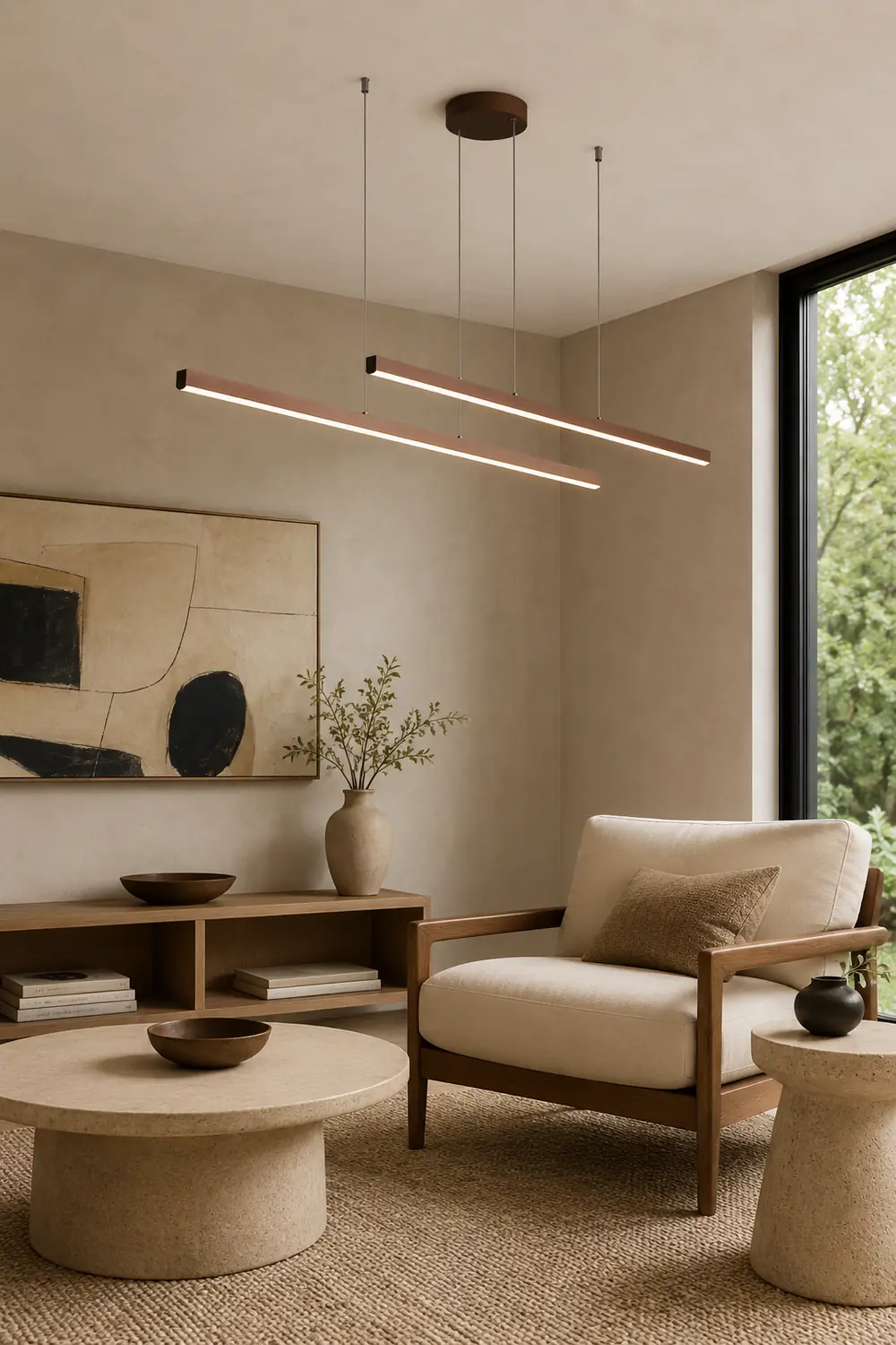Edge Modern Minimalist Double-Linear Metal Pendant Light, Brown - Lumpaz