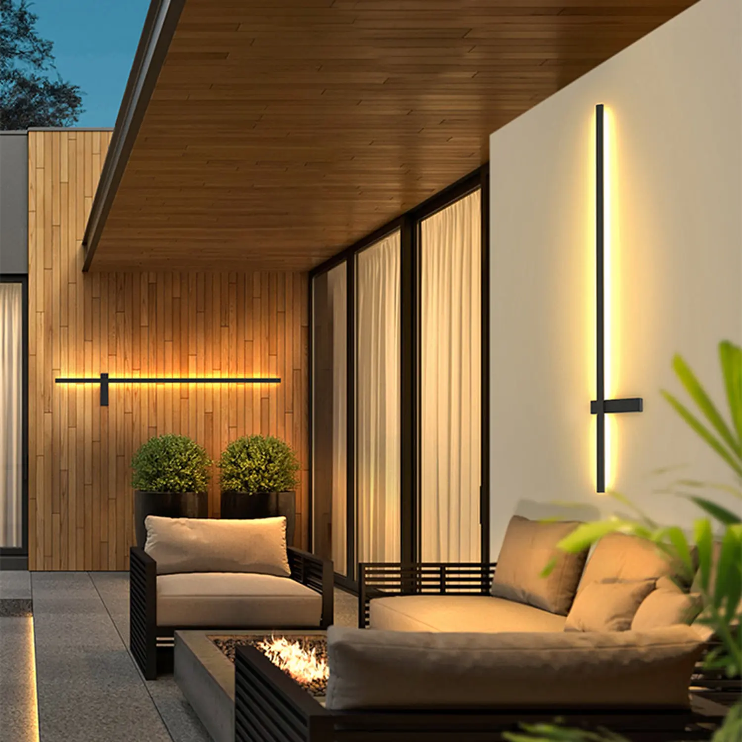 Edge Minimalist Duo-Linear Metal Outdoor Wall Lamp, Black - Lumpaz