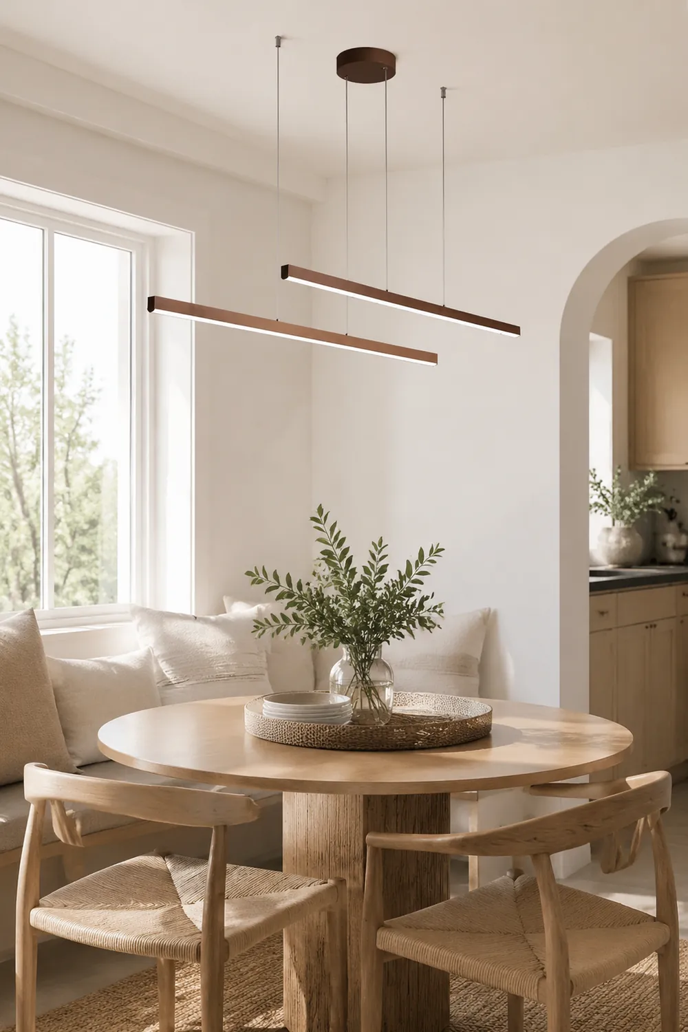 Edge Modern Minimalist Double-Linear Metal Pendant Light, Brown - Lumpaz