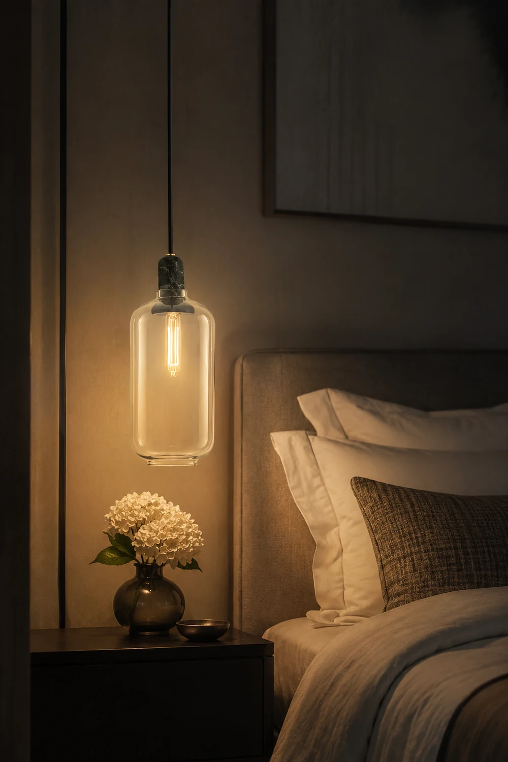 Hailie Designer Cylinder Pendant Light, Marble & Glass, 4.3"/6.7" - Lumpaz