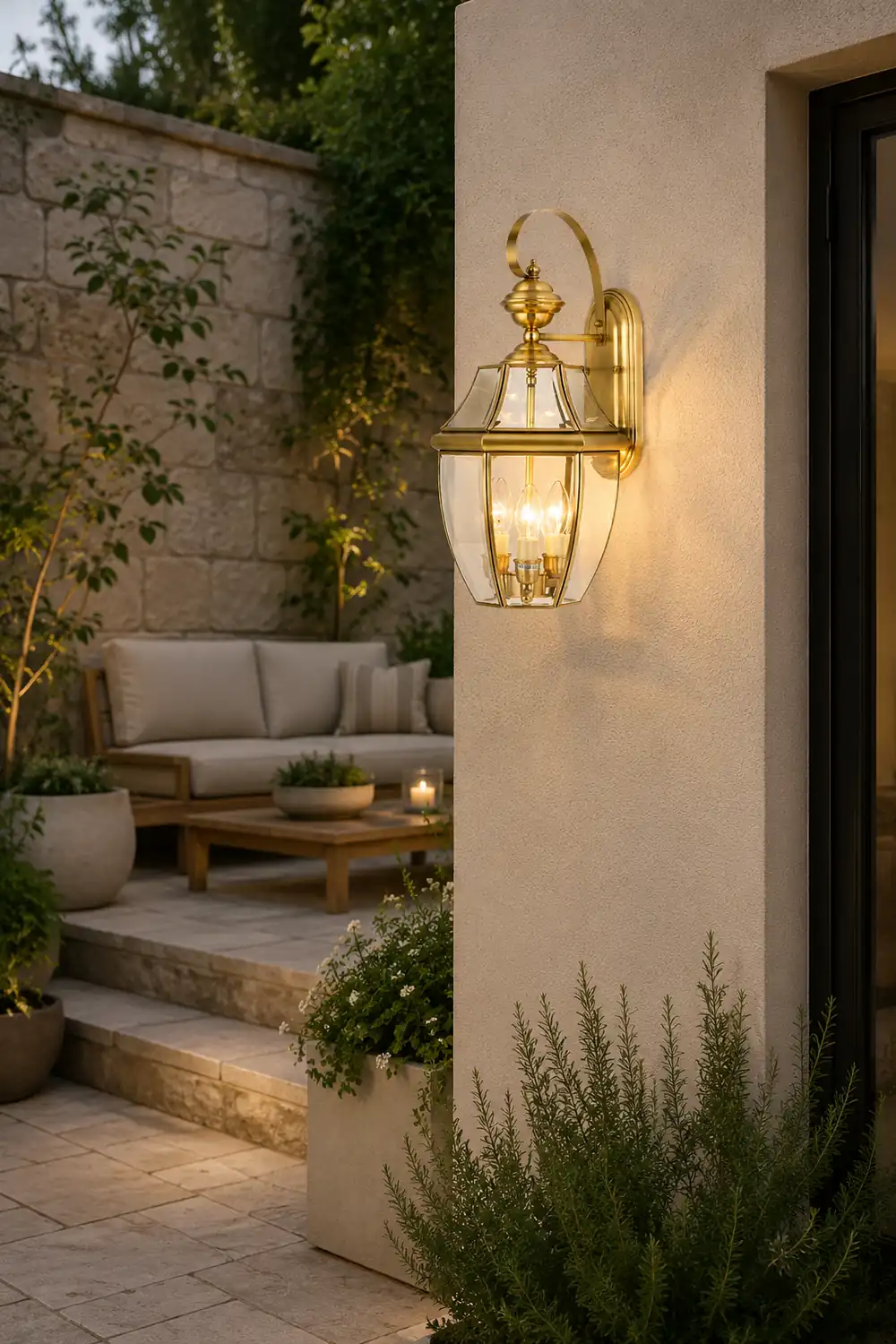 Alessio Vintage Lantern Metal Outdoor Wall Lamp, Gold - Lumpaz