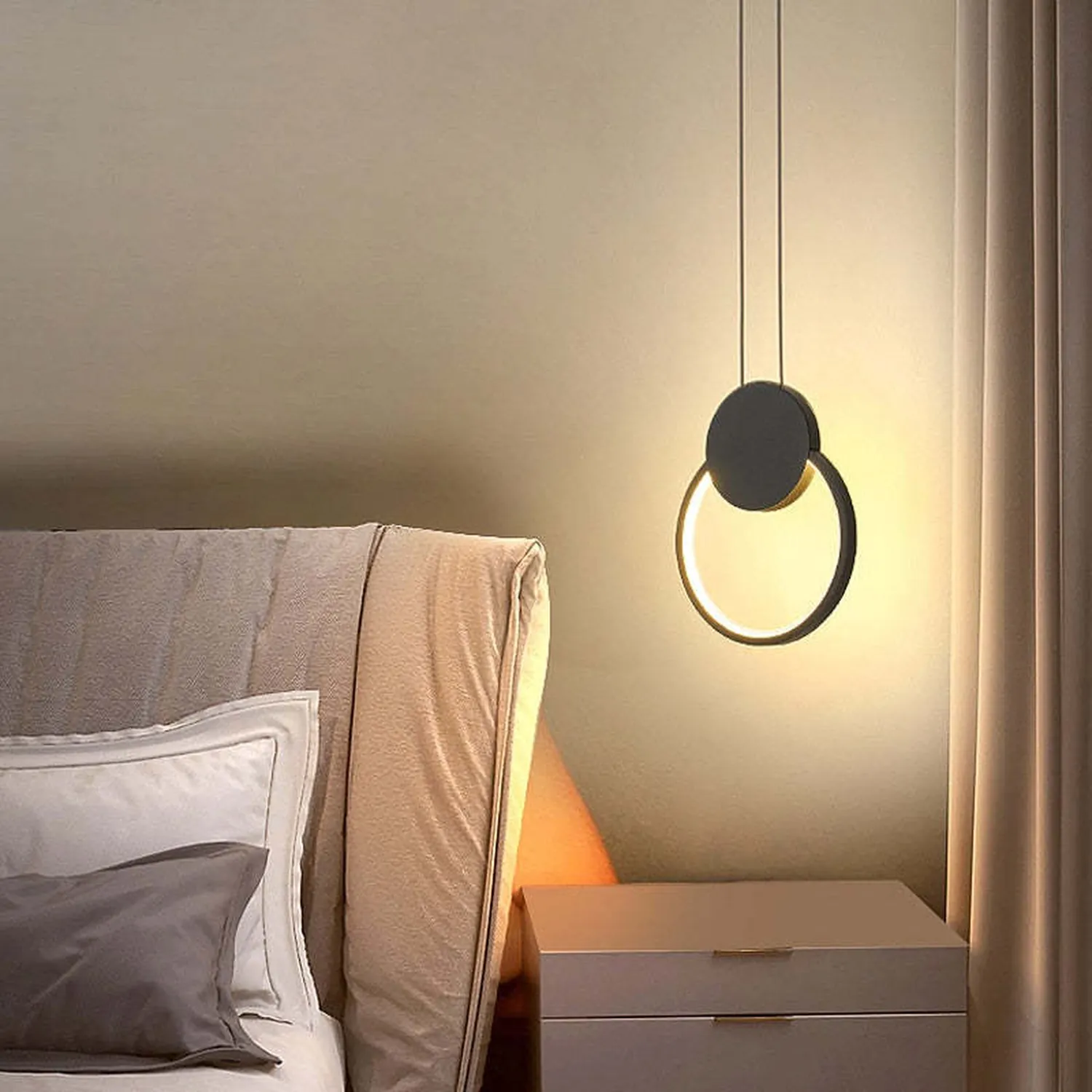 Nyla Modern Minimalist LED Hanging Pendant Lights Black White Bedroom - Lumpaz