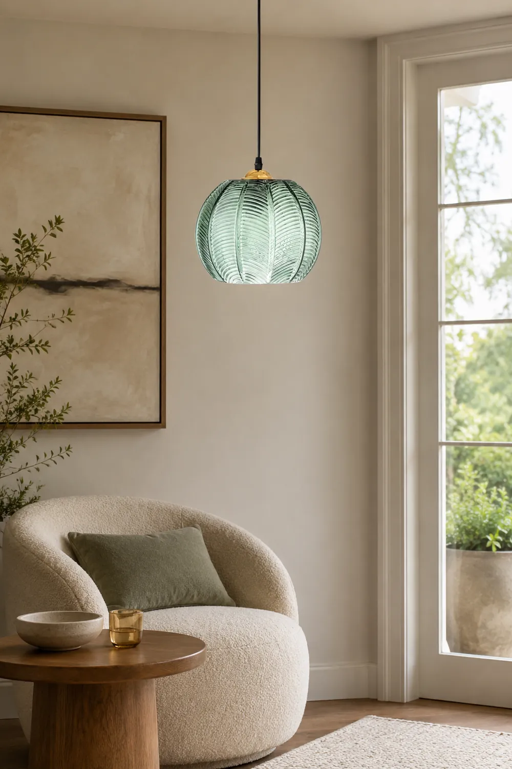Hailie Green Nordic Artistic Ribbed Glass Pendant Light - Lumpaz