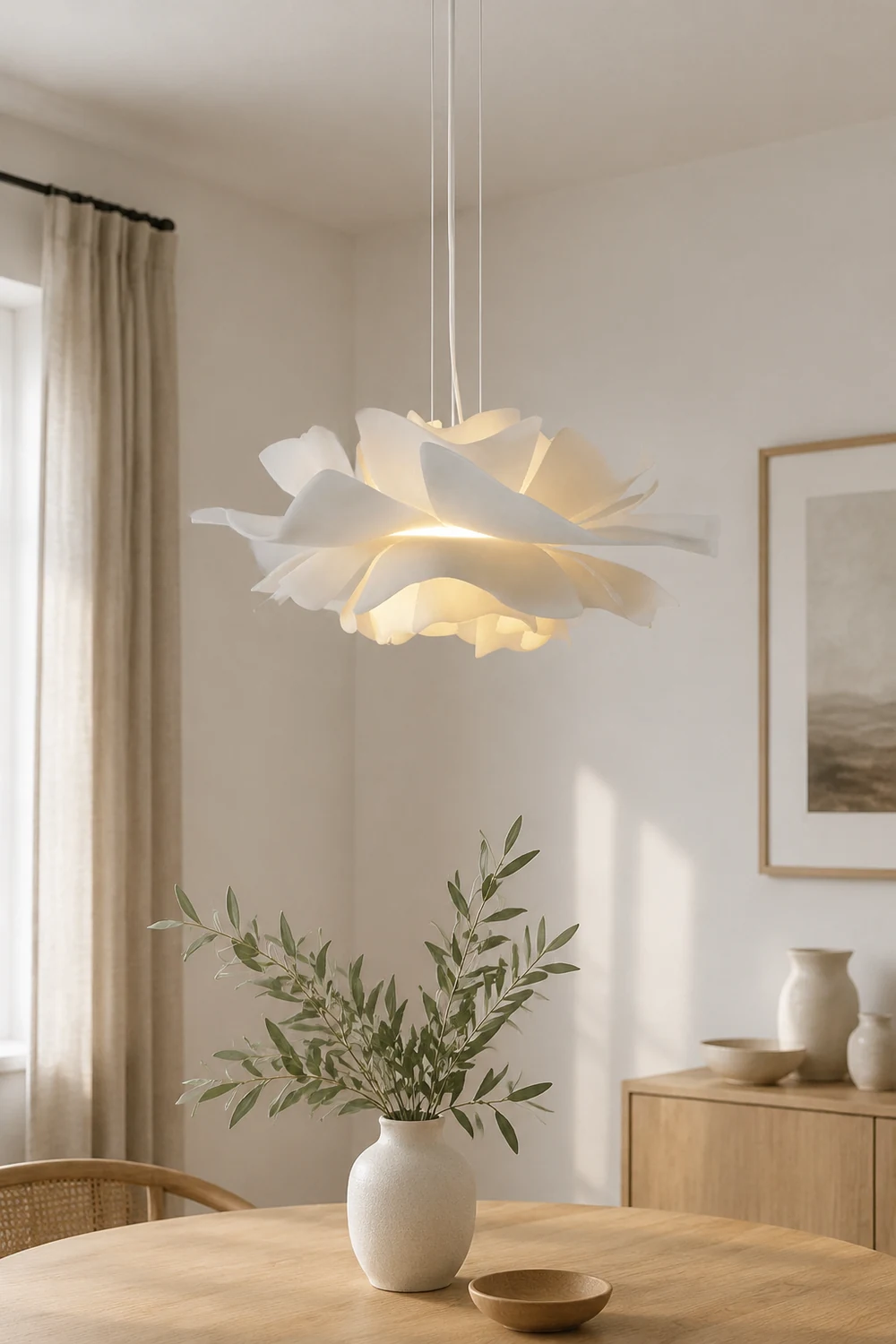 Bella Elegant Flower Pendant Light White Metal/Acrylic Living Room - Lumpaz