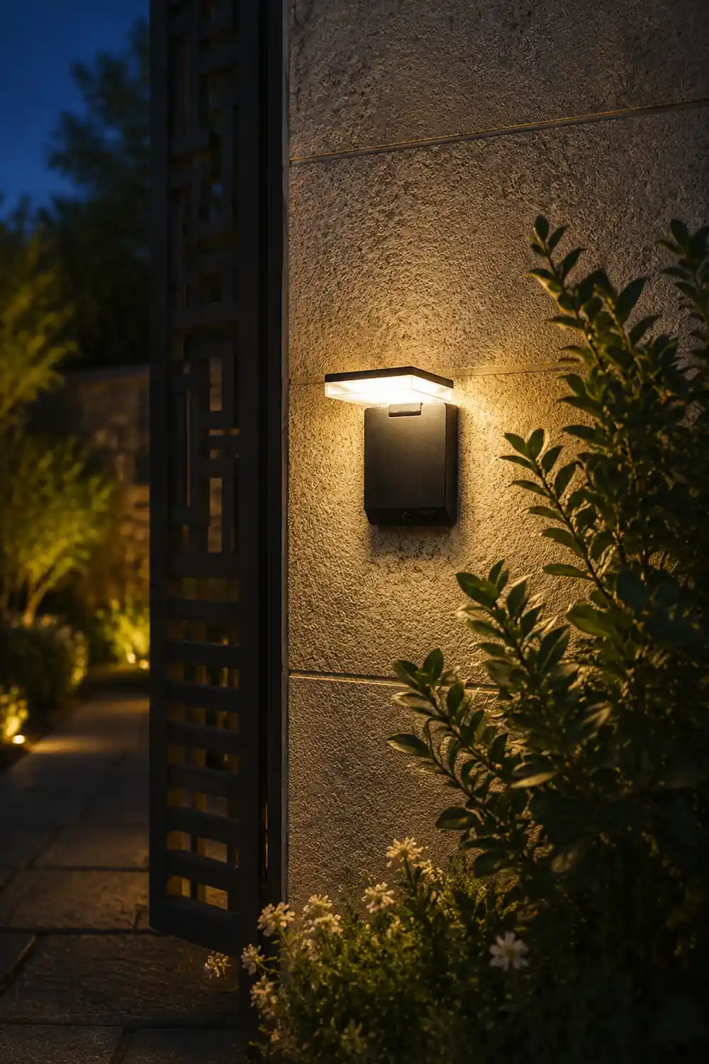 Orr Modern Minimalist Right-Angle Acrylic Sensor Solar Waterproof Outdoor Wall Lamp, Black - Lumpaz