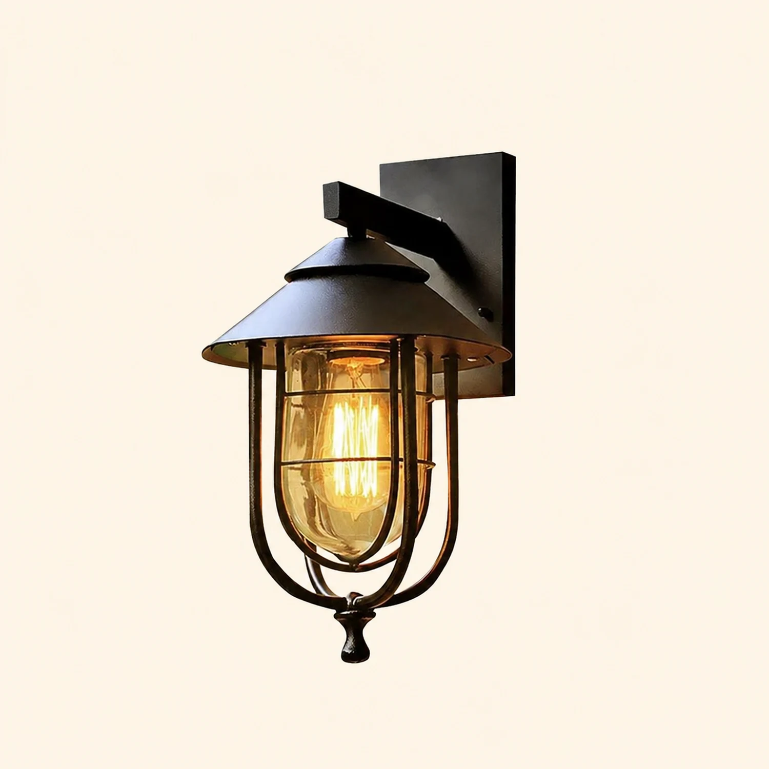 Alessio Vintage Lantern Shaped Metal Outdoor Wall Lamp, Black - Lumpaz
