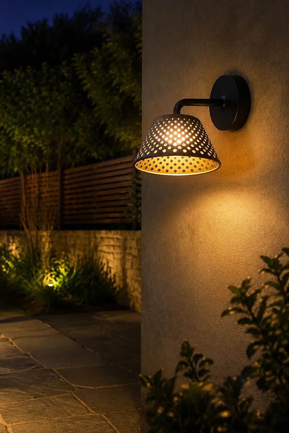 Carins Industrial Hollow Metal Outdoor Wall Lamp, Black - Lumpaz