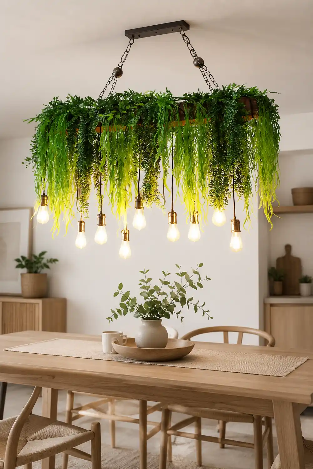 Nest Natural Decorative Rectangular Plant Metal Pendant Light Green - Lumpaz