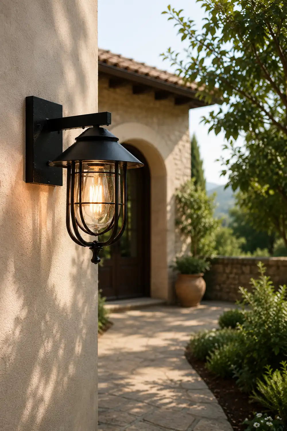Alessio Vintage Lantern Shaped Metal Outdoor Wall Lamp, Black - Lumpaz