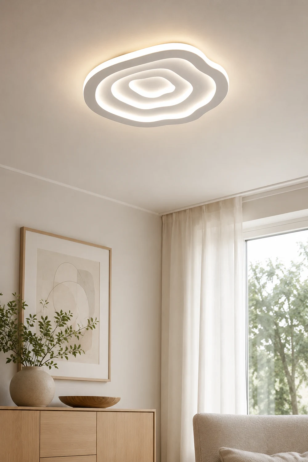 Quinn Ripple Designer Simple Flush Mount Ceiling Light, White - Lumpaz
