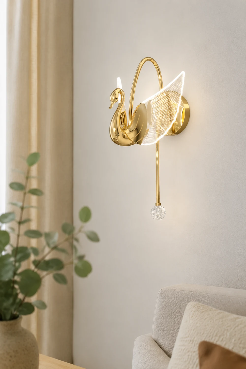 Kady Art Deco Swan Acrylic/Metal Wall Lamp, Gold/Rose Gold - Lumpaz