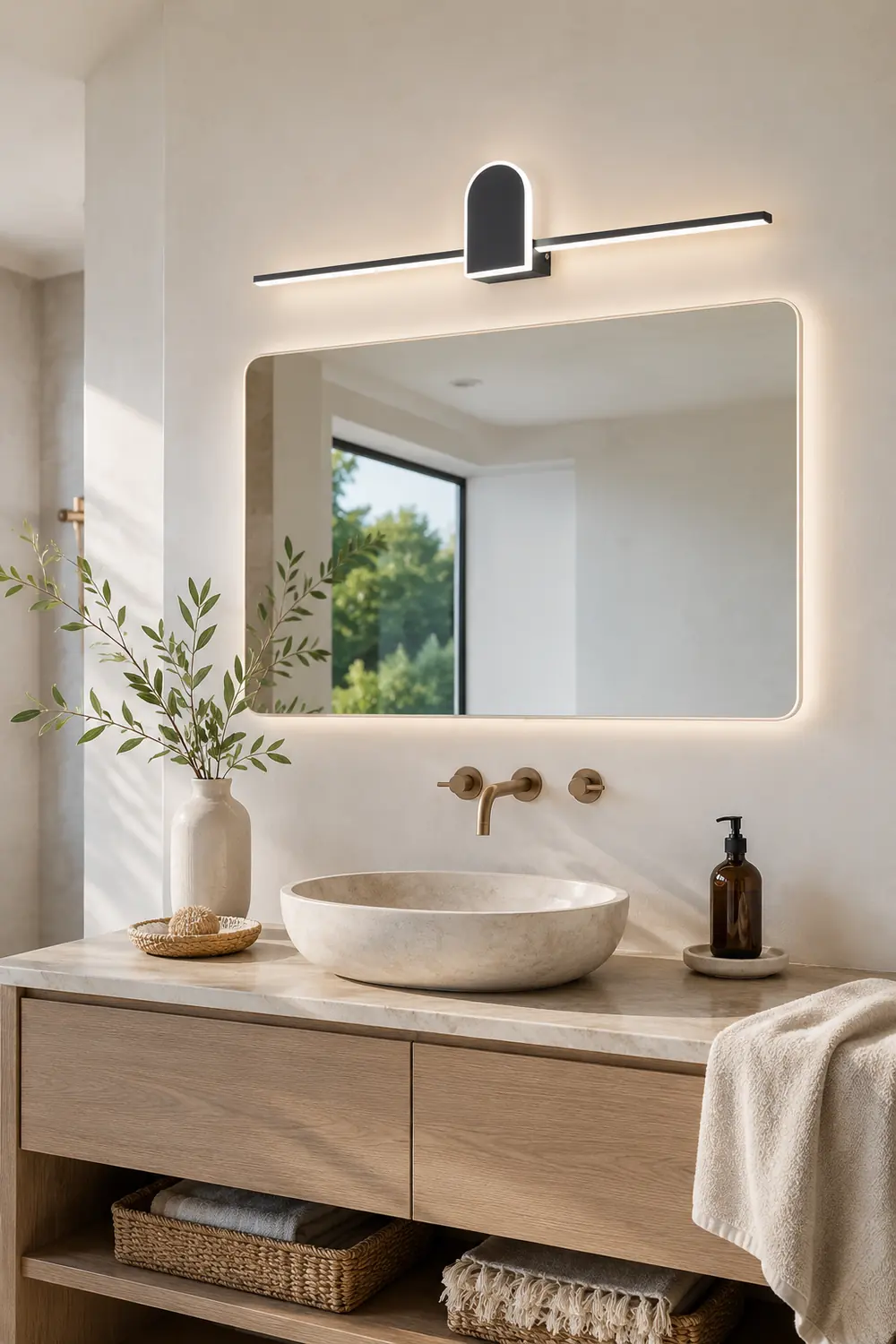 Edge Modern Linear Geometric Vanity Wall Light, Black/White - Lumpaz