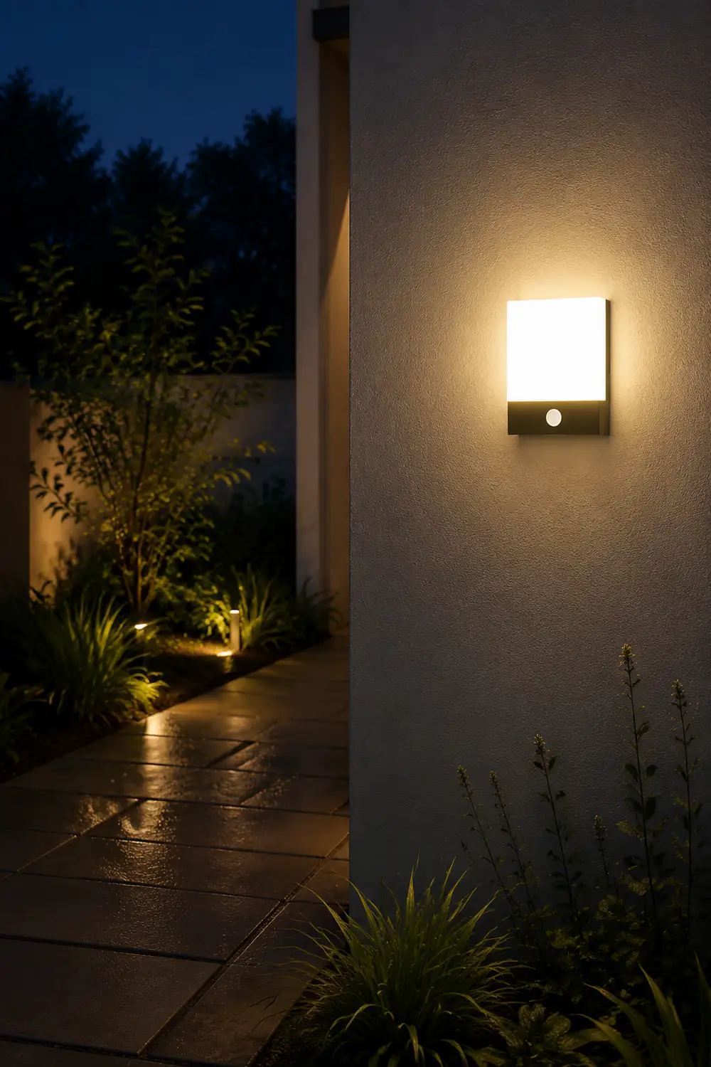 Orr Modern Sensor Rectangular Metal Outdoor Wall Lamp, Black/White - Lumpaz
