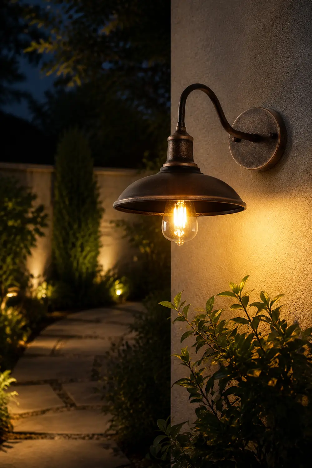 Alessio Rustic Bowl Shaped Metal Outdoor Wall Lamp, Antique Brass - Lumpaz