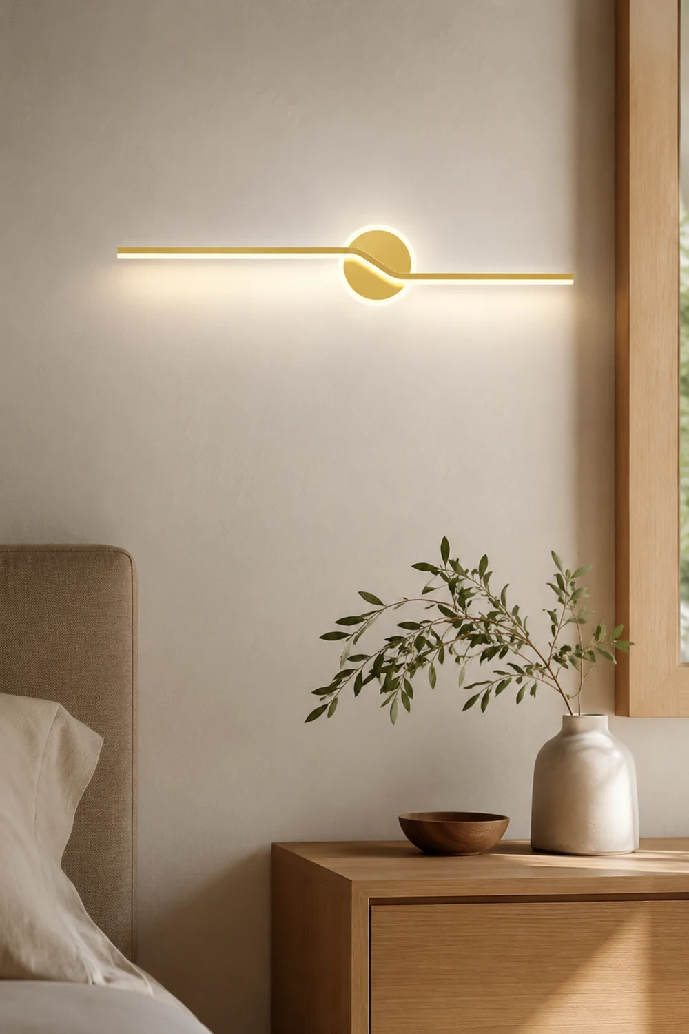 Leigh Wall Lamp Linear Minimalist, Metal, Black/Gold, Bedroom - Lumpaz