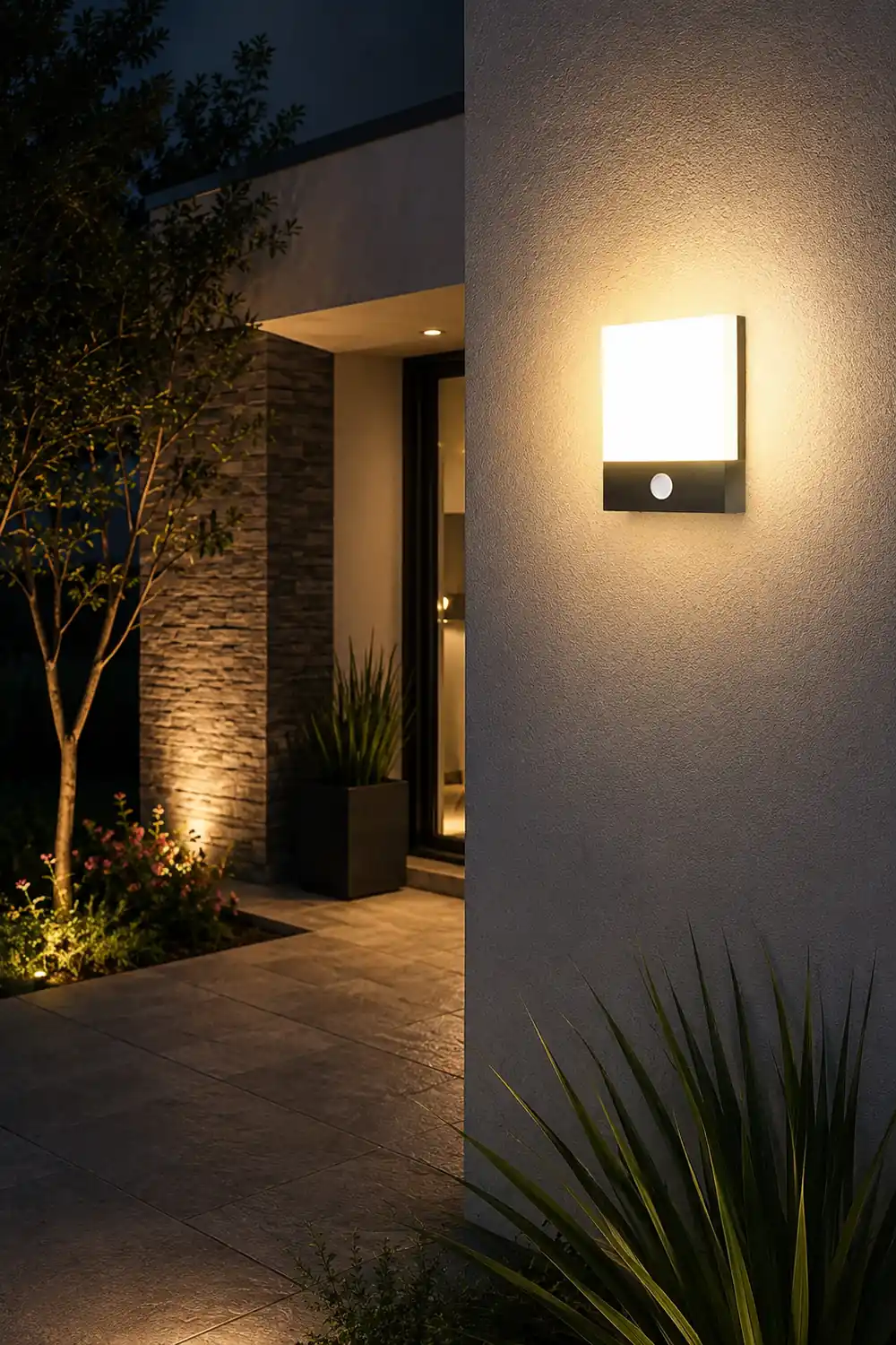 Orr Modern Sensor Rectangular Metal Outdoor Wall Lamp, Black/White - Lumpaz