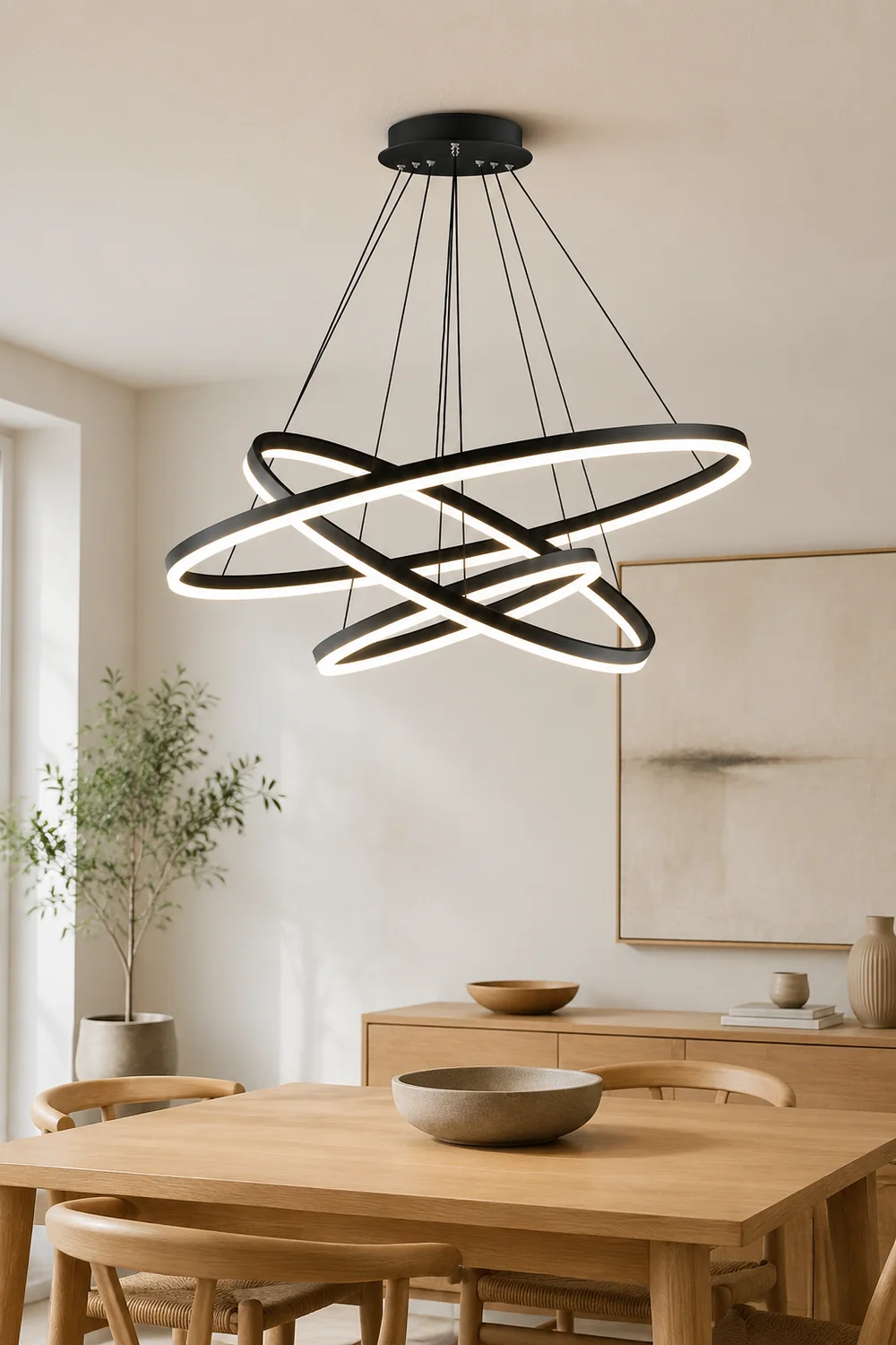 Arisha 3-Rings Black Black Modern Pendant Light - Lumpaz