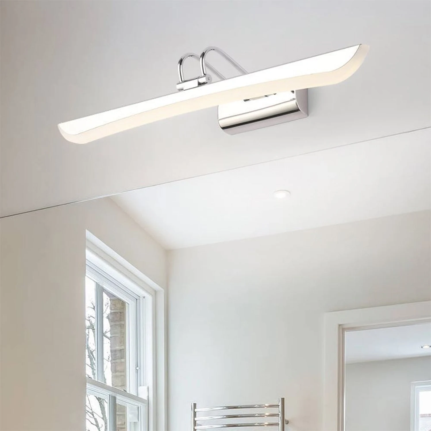 Leigh Modern Linear Metal Mirror Front Vanity Wall Lamp, White - Lumpaz