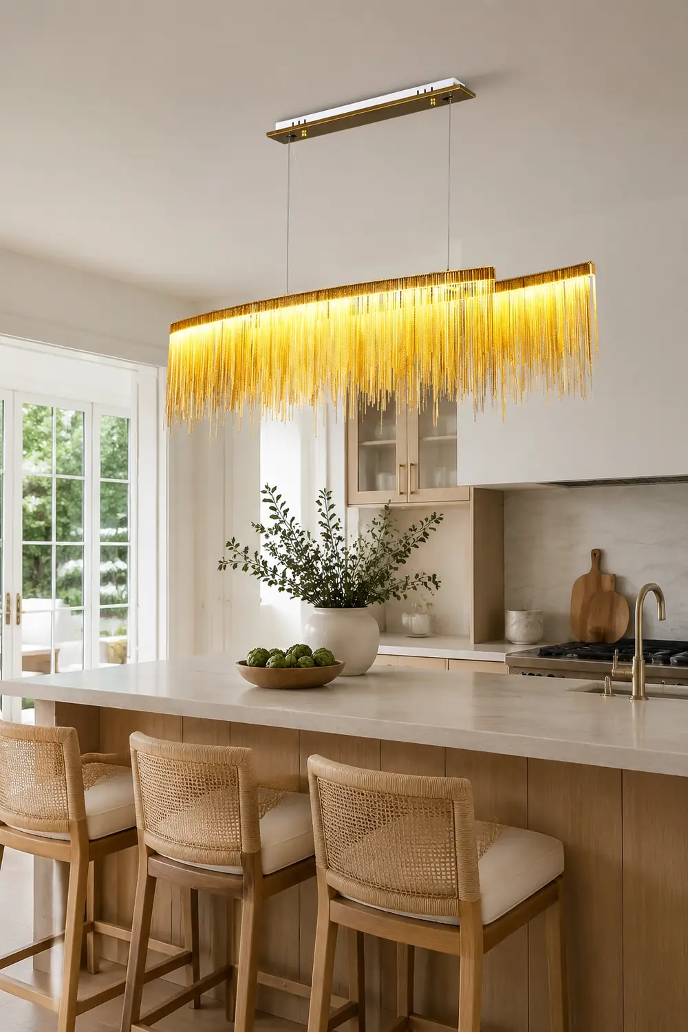 Marilyn Luxury Tassel Metal/Acrylic Pendant Light, Gold/Chrome - Lumpaz