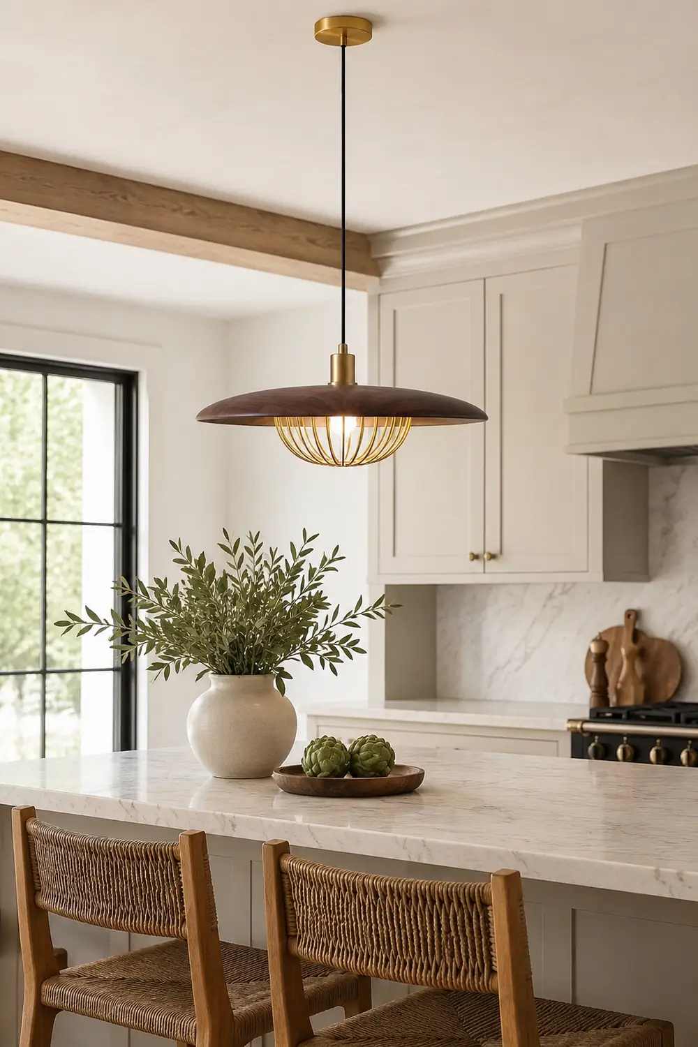 Cairns Modern Nordic Sutle Metal Pendant Light, Gold/Brown/Gray/Brown/Wood - Lumpaz